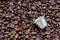 Reusable metal coffee capsule on the dark roasted coffee bean
