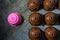Reusable pink coffee capsule stands out among single-use brown capsules.