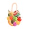 Reusable shopping bag full of fresh fruit. Grocery and farmers market purchase with organic natural food.