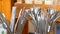 Reusable stainless steel drinking straws in metallic color in supermarket