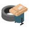 Reuse concept icon isometric vector. Worn car tire and parcel box near dumpster