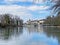 The Reuss River after the dam of the hydroelectric power plant in the Reusstal Valley and in the city of Bremgarten AG