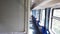Reveal shot of empty corridor in Chinese sleeper train