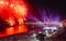 Revellers, both locals and tourist, enjoy the breath-taking New Years fireworks display along Copacabana Beach, Rio de