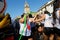 Revellers during water battle in Santa Maria in mallorca