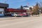 REVELSTOKE, CANADA - MARCH 16, 2021: small town fire hall street view with cars and canadian flag