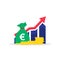 Revenue growth euro money in a flat design. Vector illustration