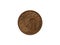 Reverse of New Zealand copper coin 1 cent with image of fern, isolated in white background.
