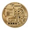 Reverse side of crypto currency golden bitcoin on white