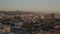 Reversed aerial view of Hollywood in California at sunset