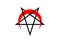 Reversed or Inverted Pentagram with upside down crescent red moon vector symbol isolated. Satanic Inverted Endless Pentagram icon