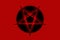 Reversed Pentagram symbol. Wiccan symbols- Cross of Sulfur. Blood red runic spell circle. Satanic sign, Magic casting ring.