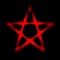 Reversed Pentagram symbol. Wiccan symbols- Cross of Sulfur. Blood red runic spell circle. Satanic sign, Magic casting ring.