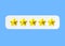 Review 3d render icon - five gold star customer best quality review, rate experience service cartoon illustration