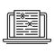 Review laptop editor icon, outline style