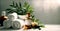 Revitalize Your Body and Mind: Spa Scene with White Towels, Aromatherapy Oils, Flowers, Candles, and Massage Stones. Generative AI