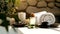 Revitalize Your Body and Mind: Spa Scene with White Towels, Aromatherapy Oils, Flowers, Candles, and Massage Stones. Generative AI