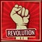 Revolution fight vector poster with worker hand fist raised