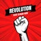 Revolution illustration for poster design. Clenched fist hand vector silhouette