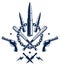 Revolution and War vector emblem with bullets and guns, logo or tattoo with lots of different design elements, riot partisan