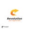 Revolution yellow lightning bolt with curved right arrow logo icon simple symbol