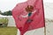 Revolutionary War flag reads In Peace always Prepare for War at the 225th Anniversary of the Siege of Yorktown, Virginia, 1781, en