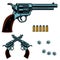 Revolver colorful illustration. Gun bullets and holes. Design element for poster, emblem, sign, banner.