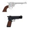A revolver and a pistol. A set of retro pistols.