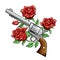 Revolver with Rose Flowers drawn in vintage style