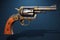 A revolver with a wooden handle on a blue background. Generative AI image. Stop gun violence.