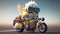 Revving up Fun: Cool Chicken in a souped-up Toy Motorcycle