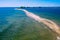 Rewa, Poland. Aerial view of Isthmus Rewski in summer at the Baltic Sea in Rewa, Pomeranian voivodship, Poland