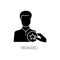 Reward black glyph icon. Workers motivation, business promotion silhouette symbol on white space. Corporate staff member