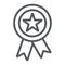 Reward line icon, badge and medal, award sign, vector graphics, a linear pattern on a white background.