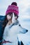 Reykholt, Iceland, Iceland 21. December 2019. Young dog lover girl enjoying her time outside with her best friend and lovely dog