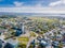 Reykjavik city scape frop the top with Hallgrimskirkja church. Aerial photo. religious building