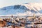 Reykjavik city view of Hallgrimskirkja from Perlan Dome