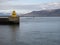 Reykjavik harbor yellow lighthouse