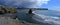 Reynisfjara Beach Landscape Panorama from Dyrholaey with Dramatic Storm Clouds and Sunshine, Vik i Myrdal, Southern Iceland