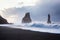 Reynisfjara or better known as Black Sand beach view during sunrise