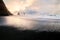 Reynisfjara or better known as Black Sand beach view during sunrise