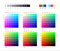 RGB color chart test printing palette, pixel colour swatch prepress calibrate testing.