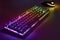 RGB gaming keyboard. Bright colorful keyboard with mouse, neon light. Mechanical keyboard with RGB light