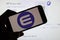 Rheinbach, Germany  15 February 2022,  The logo of the cryptocurrency `Enjin Coin` on the display of a smartphone