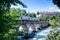 The Rheinfall railway bridge across the Rhine near Europe`s largest waterfall