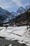 Rhemes valley and Granta Parey mountain in winter, Aosta, Italy
