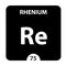 Rhenium symbol. Sign Rhenium with atomic number and atomic weight. Re Chemical element of the periodic table on a glossy white