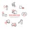 Rheumatism banner. Symptoms, Treatment. Line icons set. Vector signs for web graphics.