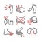 Rheumatism Symptoms, Treatment. Line icons set. Vector signs for web graphics.