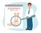 Rheumatoid arthritis. Arthrosis of the human ankle joint. Male doctor with a magnifying glass. Medical infographic banner, poster